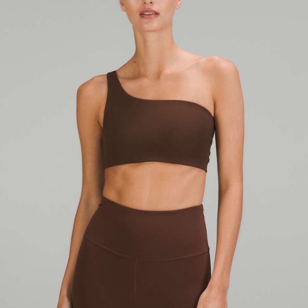 Lululemon Ribbed Nulu Asymmetrical Yoga Bra Light Support Java Sz 12 Brown - Picture 2 of 7
